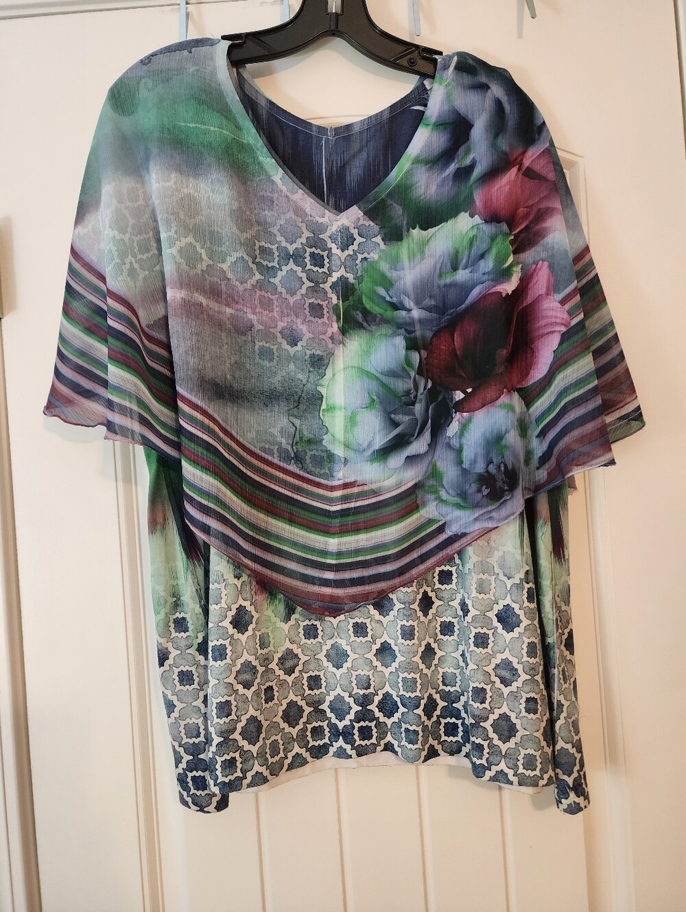 Live & Let Live Floral Tank With Capelet Overlay PXL Abstract Vibrant Floral